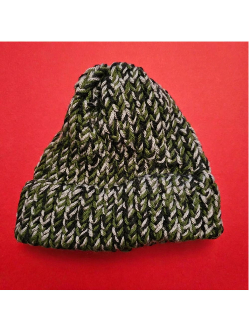 Green, white and gray knit beanie with a relaxed fit #winteraccessories #cozy
